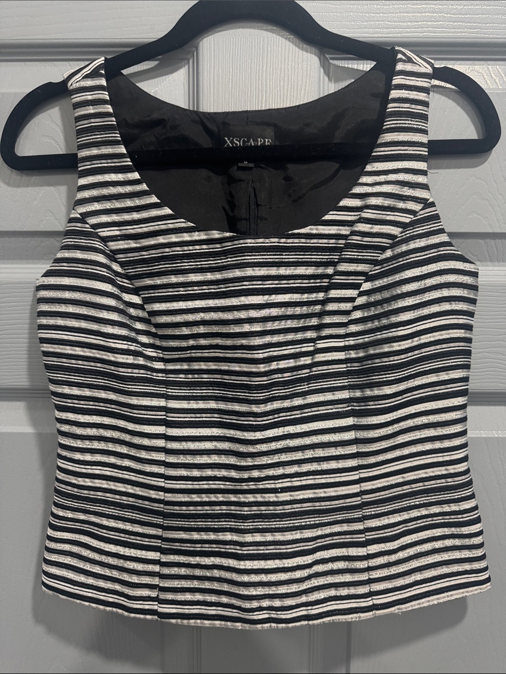 Xscape Striped Sleeveless Scoop-Neck Top in Black and White